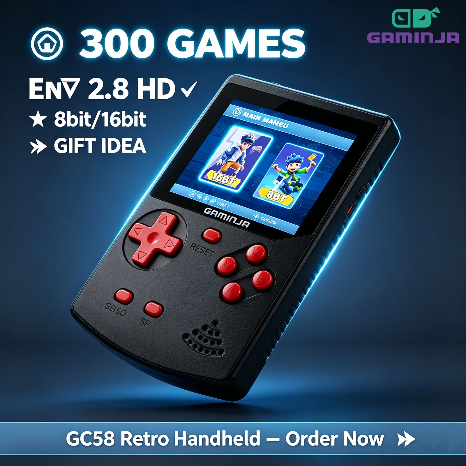 Retro Gaming Power Bank - GAMINJA Handheld Game Console 300 Klassieke